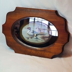 Pintail Swimming Ducks Vtg Mirror Wood Framed Wall Hanging Plaque Retro Water